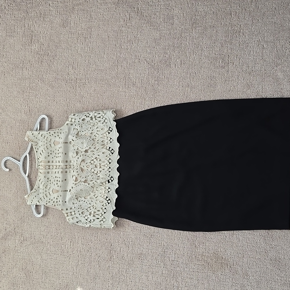 Hobbs London Cream Lace Crop Top Black Dress